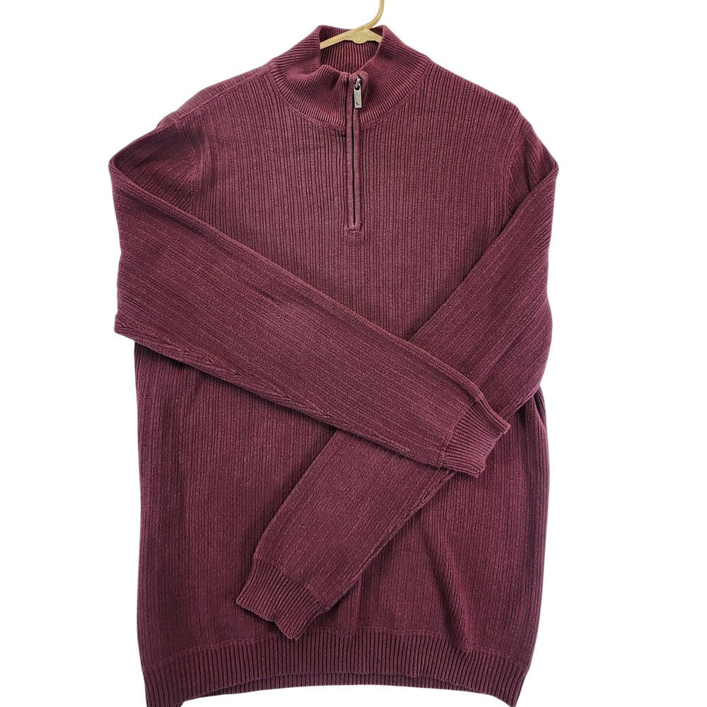 Eddie Bauer Mens Large Tall‎ Burgundy Quarter Zip Ribbed Cotton Sweater Gorpcore